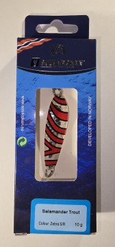 Fiskeskluk - Sølvkroken Salamander Trout - 10g - Zebra Sølv/Rød
