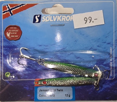 Fiskesluk - Sølvkroken Jensen Sild Twin - 12g - Sølv/Grønn