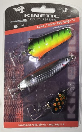 Fiskesluk - Kinetic Lake/River - 26g/24g/#3 - Gul/Grønn/Oransje, Sølv/Rød, Svart/Rød/Gul