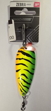 Fiskesluk - Armada Tackle Zebra Spoon - 28g - Gul/Grønn/Oransje/Svart