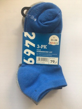 Hvaler - Lav sommersokk - Str 31-34 - Blå/Grå/Svart